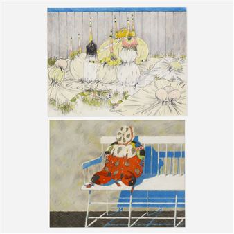 The Flowers are Covered for the Winter; Untitled Seated Figure two works - Kerig Pope