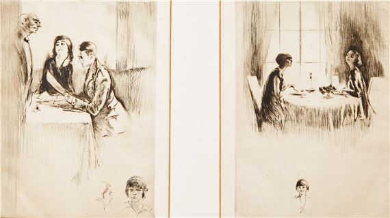 Au restaurant; Le dejeuner by Edgar Chahine