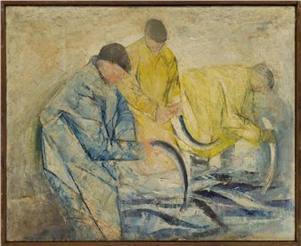Three fishermen (with portrait of a man on the reverse) - Robin Wylie