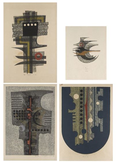 Bird Monument; Mask; Bird C and Work 68-E by Fumio Fujita, 1964, 1965, 1970