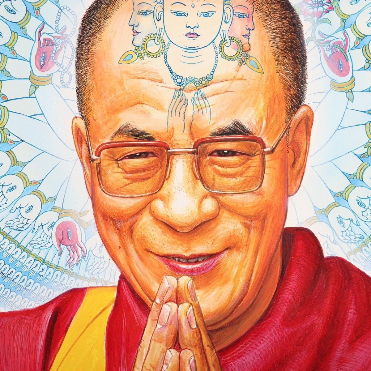 Artwork by Alex Grey, Dalai Lama, Made of Acrylic on wood panel