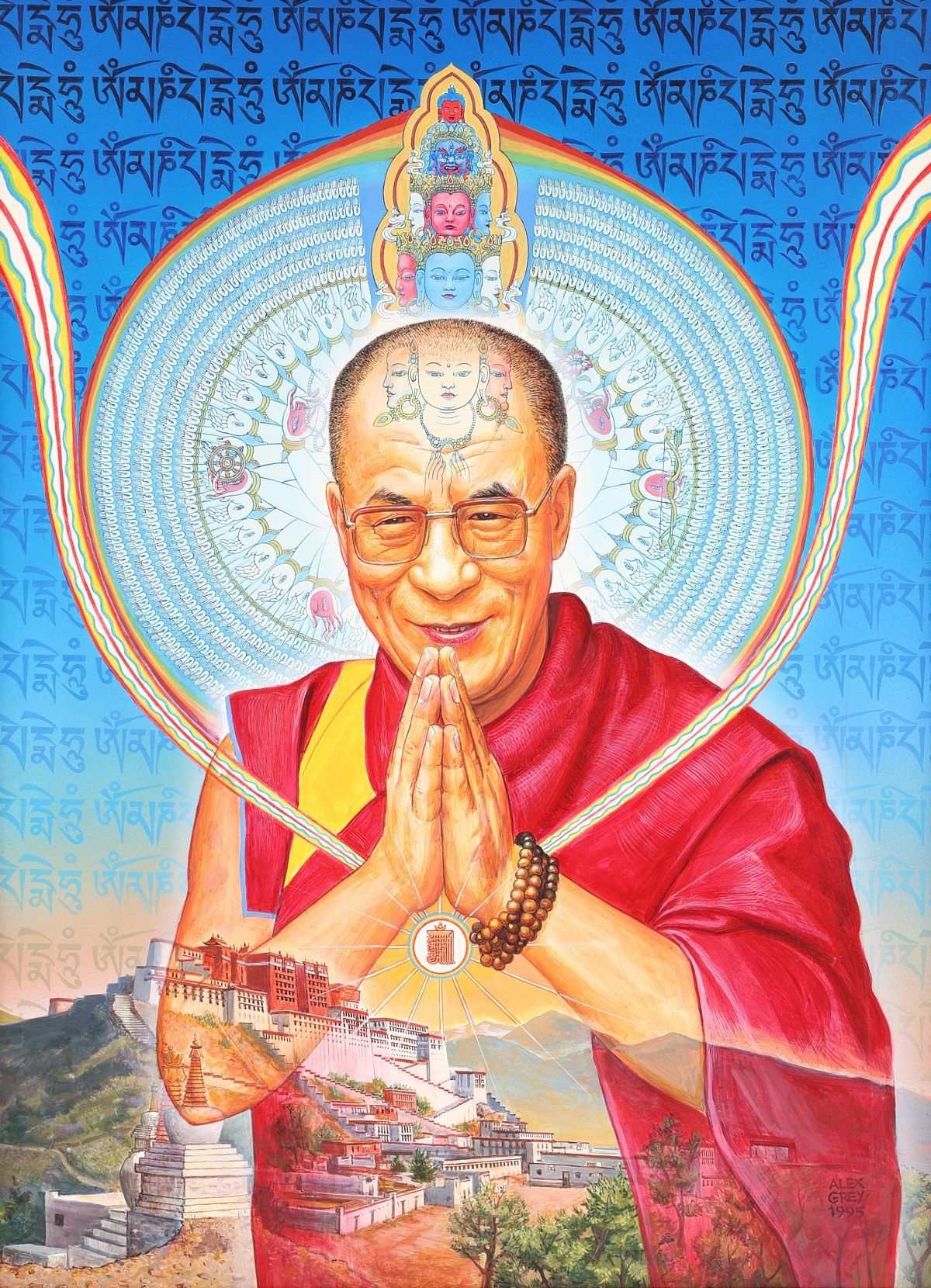 Artwork by Alex Grey, Dalai Lama, Made of Acrylic on wood panel