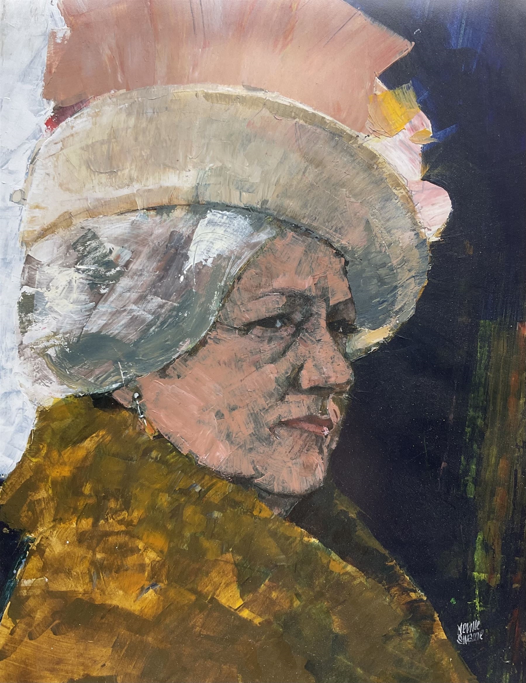 Artwork by Neville Swaine, The Queen Mother, Made of Oil on card