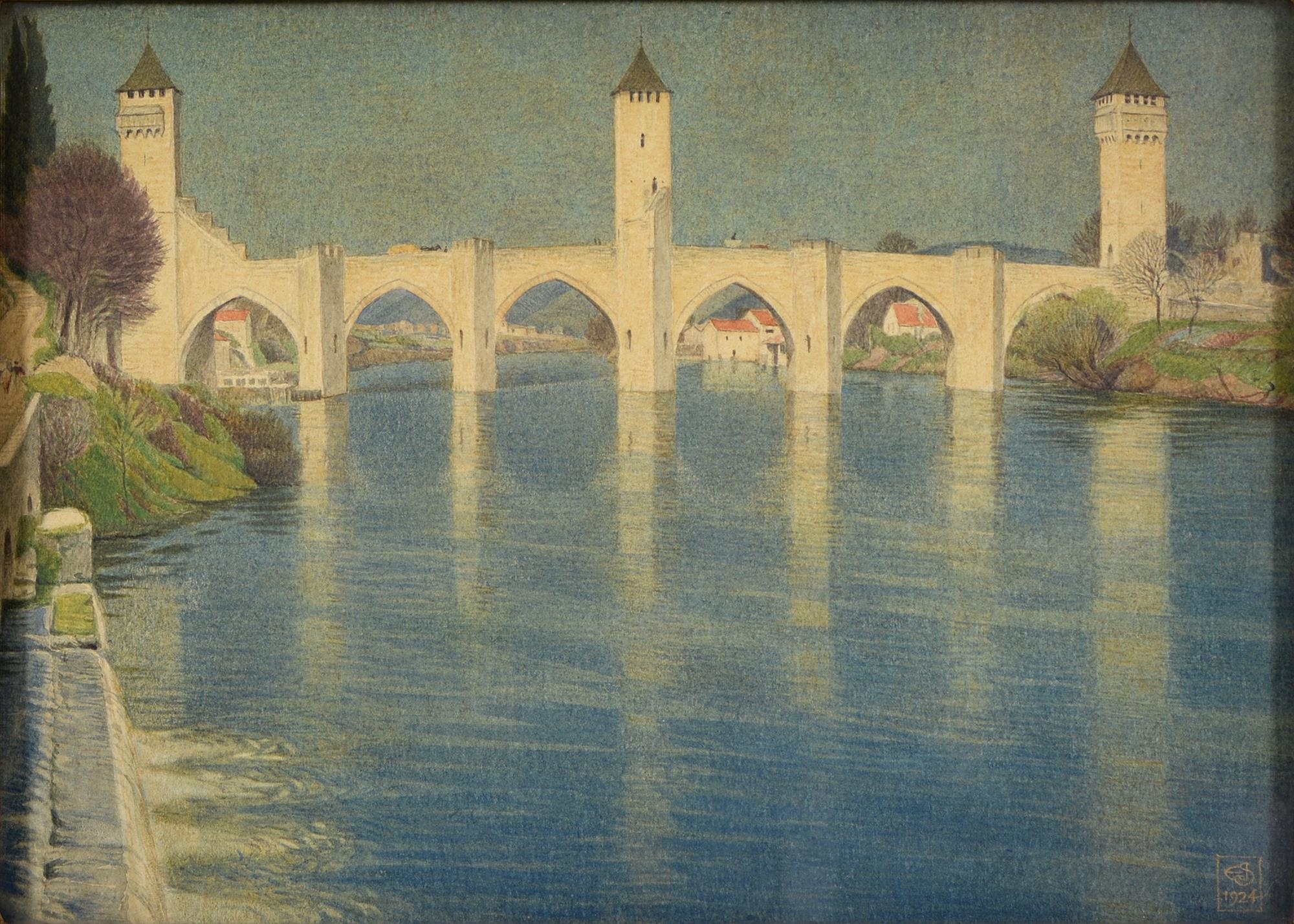 Artwork by Joseph Edward Southall, Pont Valentre Cahors, Made of Watercolour