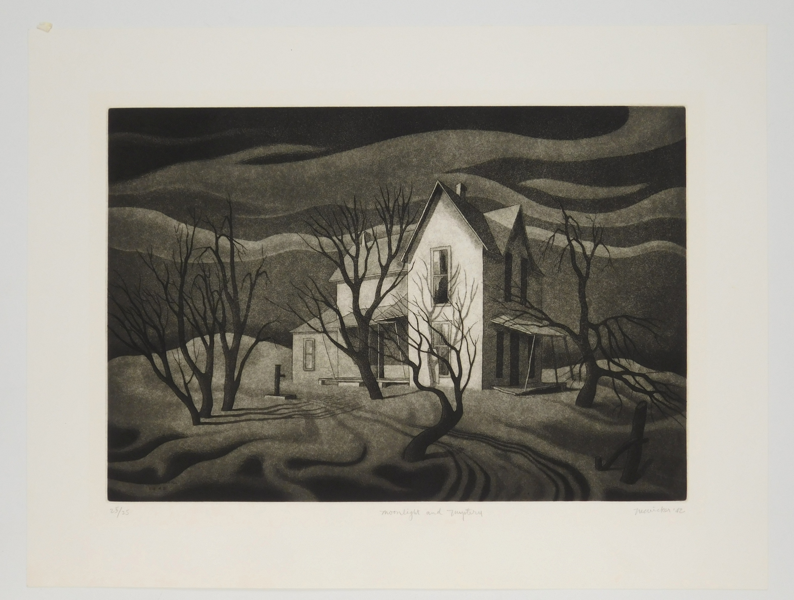 Artwork by J. Jay Mc Vicker, Moonlight and Mystery, Made of etching and aquatint