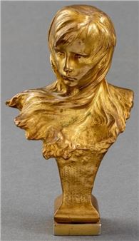 Art Nouveau gilt bronze portrait bust of a girl - Jules Aimé Grosjean
