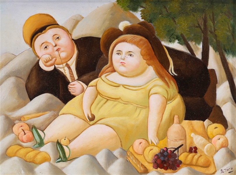 Fernando Botero | Oil on board after Fernando Botero; girl and boy at ...