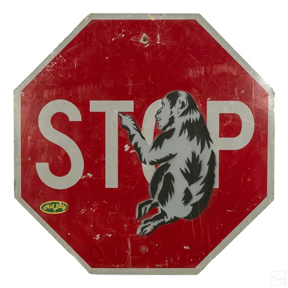 Banksy | STOP SIGN W/ MONKEY GRAFFITI PAINTING | MutualArt