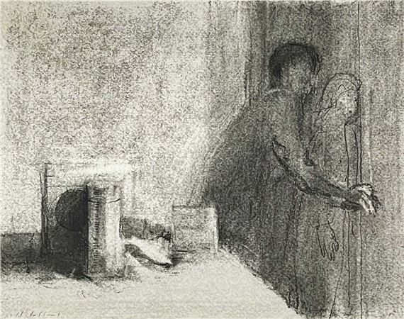 People in a barn by Harry Holland, 1981