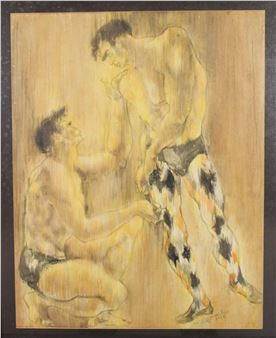 Mid Century Painting Two Males - Frank Monarchio