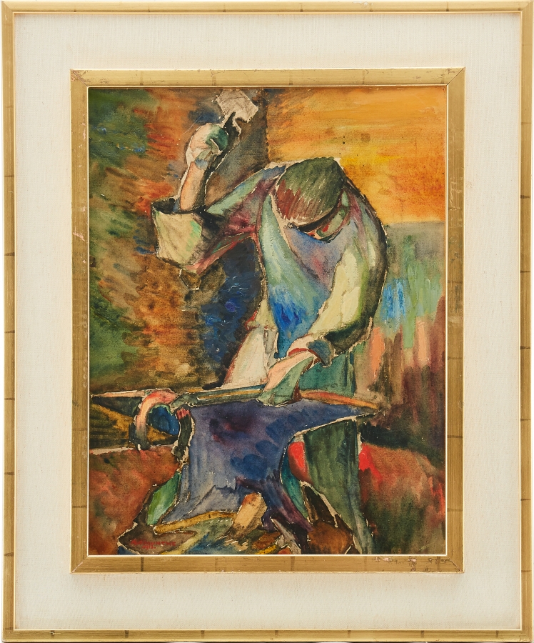 Artwork by Alf Munthe, Smed i arbete, Made of Oil and watercolor on paper