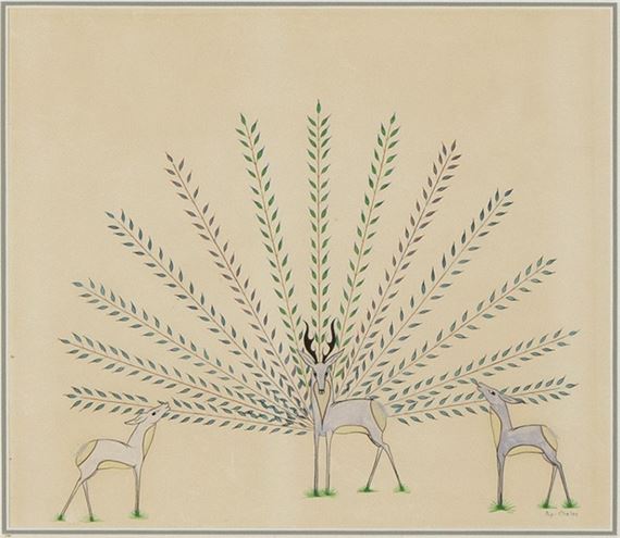 Untitled (Family of Deer and Plant Life) by Merina Lujan