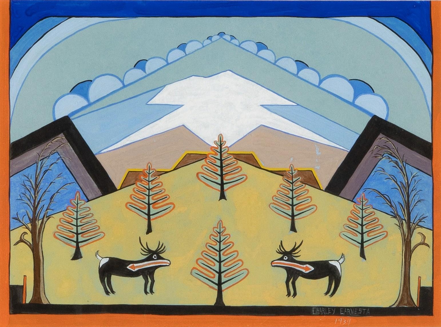Artwork by Charley Earnesta, Untitled (Landscape with Deer), Made of gouache on paper