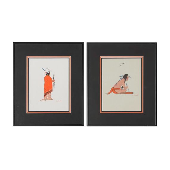 A Pair of Untitled Paintings: (Seated Figure), + Untitled (Figure) by Larry Big Bow, 1950