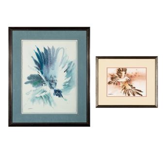 A Pair of Untitled Paintings of Hawk Spirit - Bert Dail Seabourn