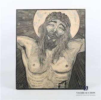 Engraved wooden plate showing Christ with the crown of thorns - Luis Felipe Vicente Jou I Senabre