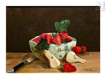 Nature-morte à la coupe de fraises et poires - Liane Le Masson