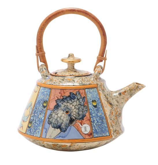 A DECORATED CERAMIC TEA POT - Stephen Bowers