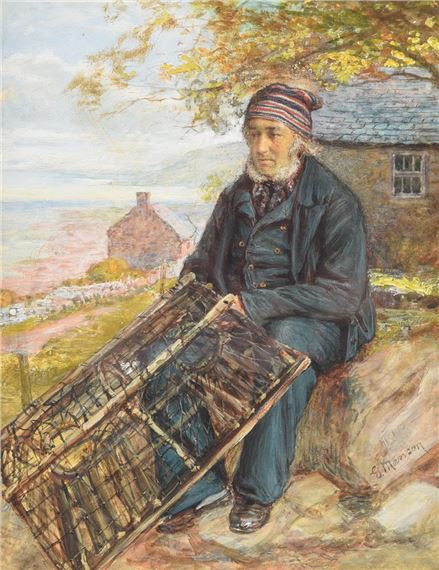 FISHERMAN MENDING HIS NETS - George Manson