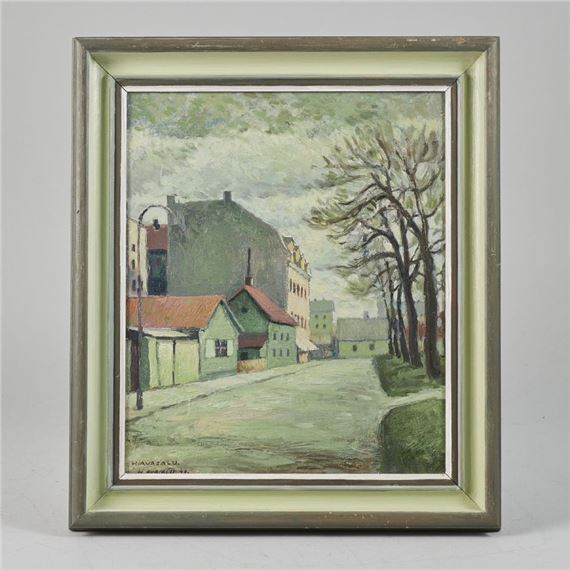 Town scene by Helmer Avasalu, dated  1948