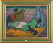 Femmes vietnamiennes allongées avec un chien by André Maire