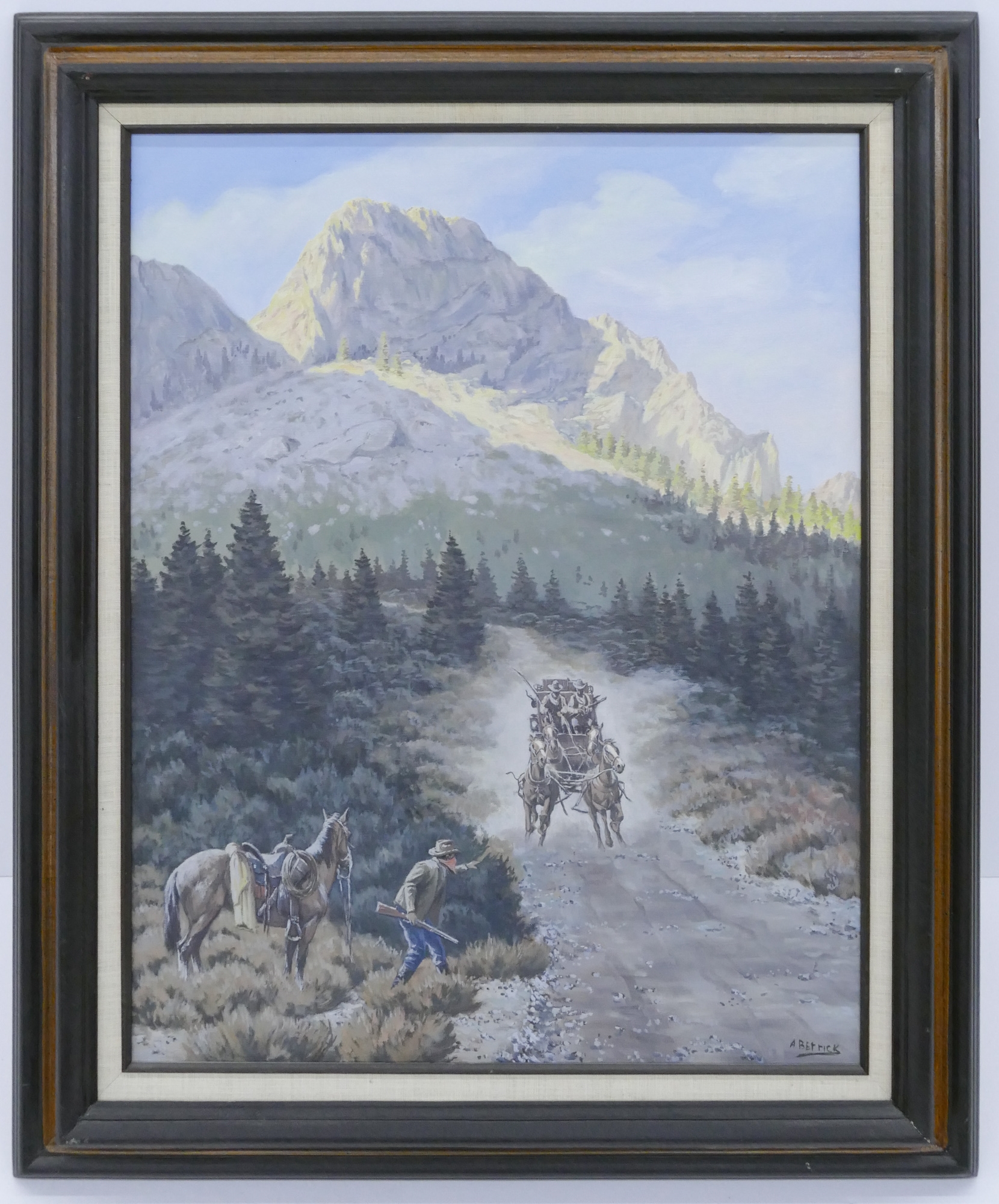 Artwork by Andrew Berrick, ''The Lone Bandit'' (Stagecoach), Made of Oil on Canvas