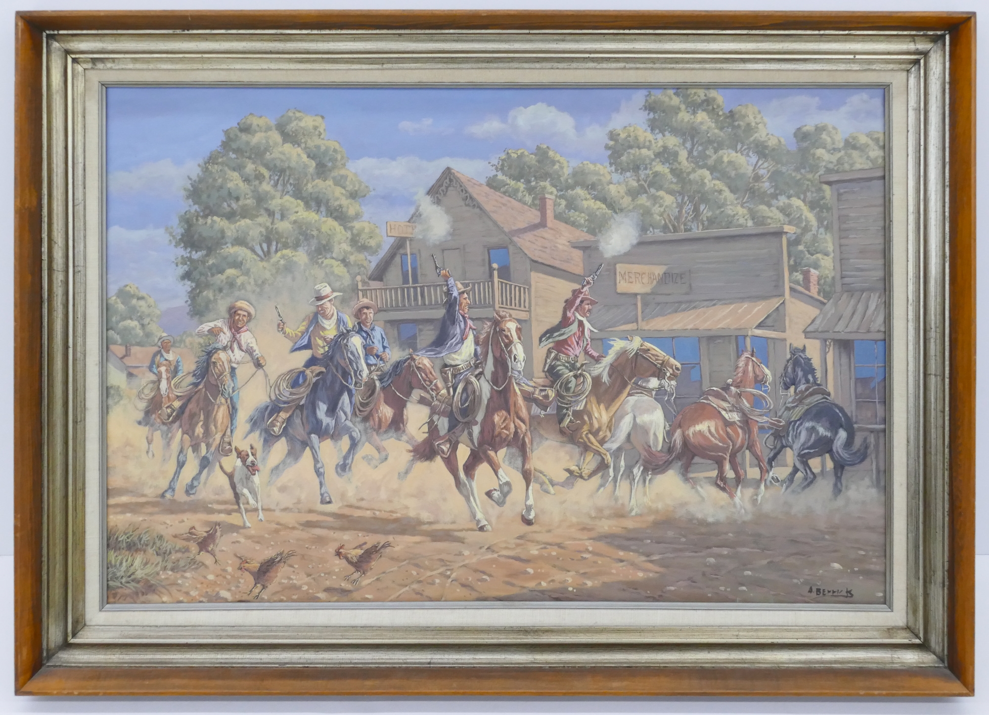 Artwork by Andrew Berrick, ''Roughin' Through'' (Cowboys), Made of Oil on Canvas