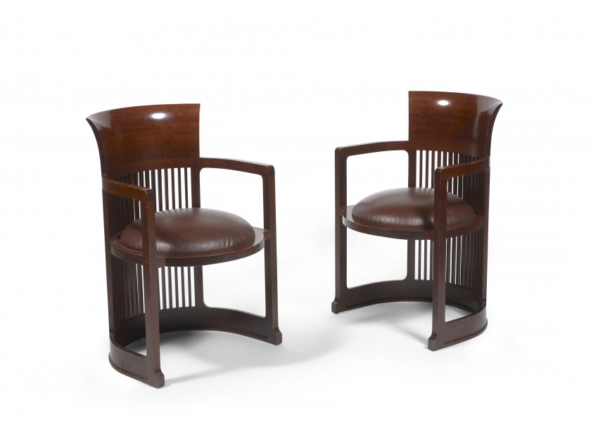 Frank Lloyd Wright | A pair of mahogany barrel armchairs | MutualArt