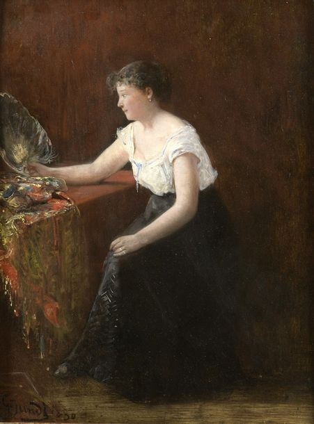Woman with a fan - Gustave Adolphe Jundt