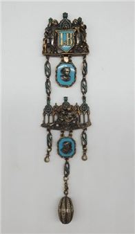 silver gilt and enamel watch chain with rich neo-gothic - Maurice Froment