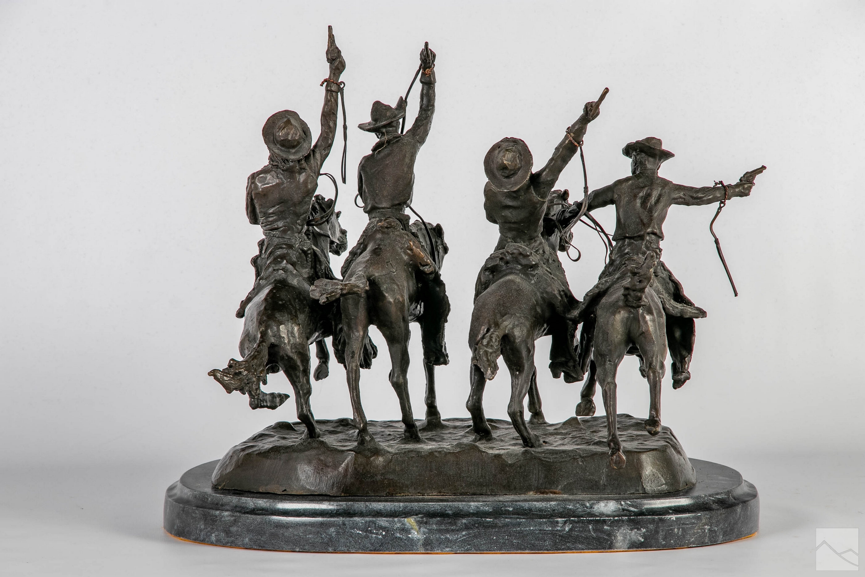 Frederic Remington | Depicting four cowboy riders on horseback | MutualArt
