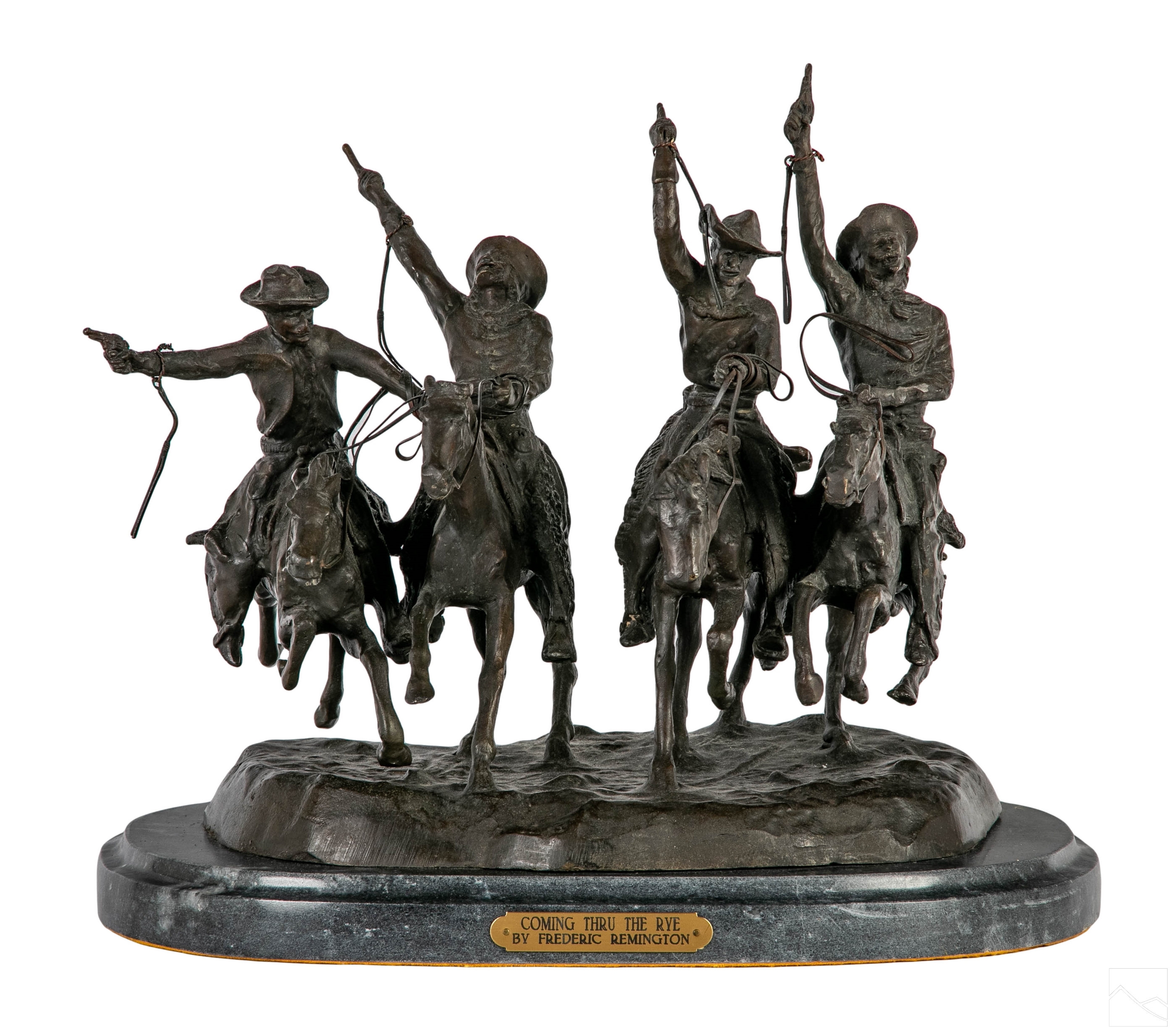 Frederic Remington | Depicting four cowboy riders on horseback | MutualArt