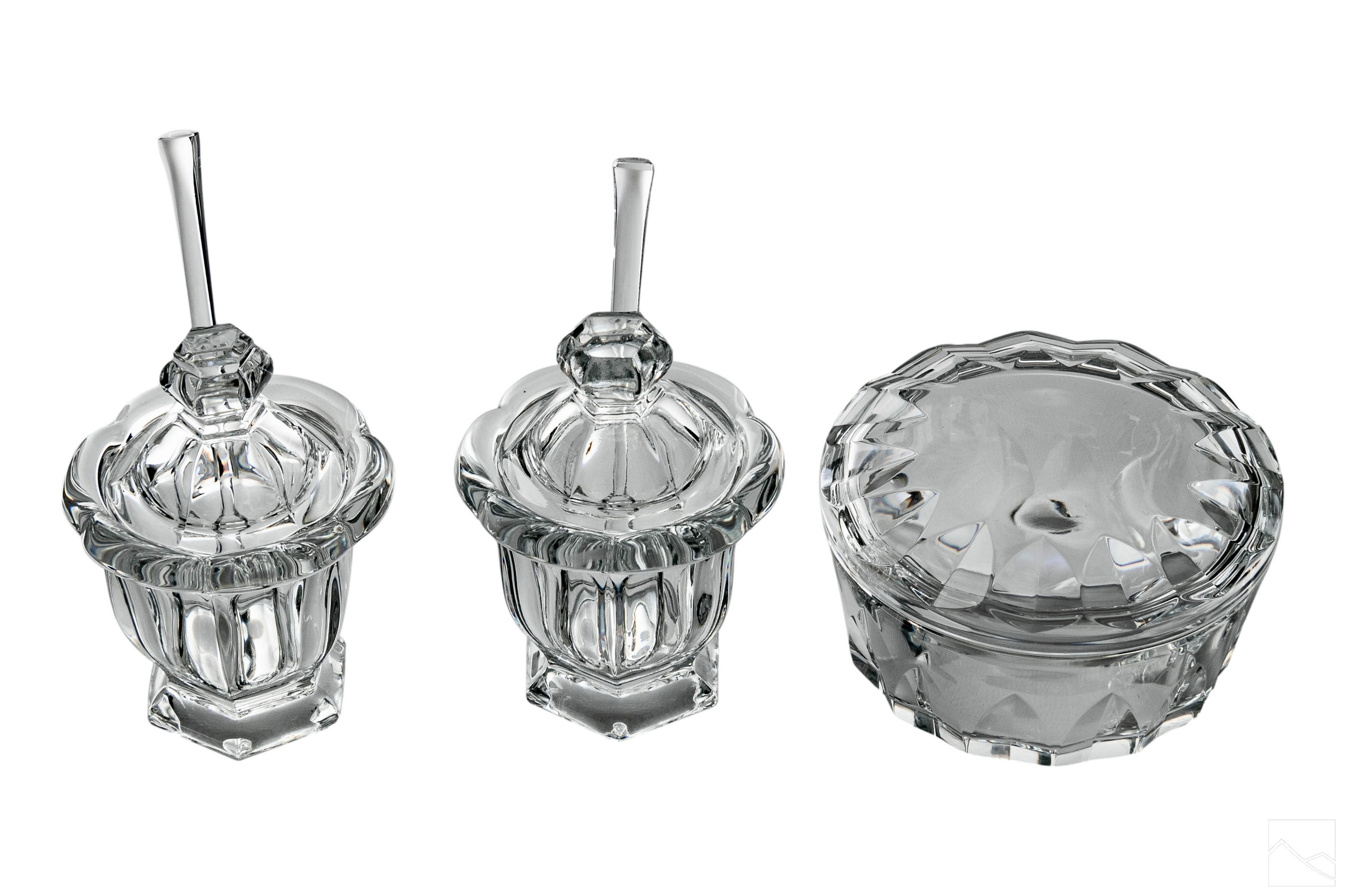 Baccarat Two (2) lidded mustard or jam jars with fitted covers and