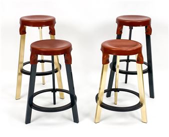 (4) SIMON HASAN LEATHER TOPPED STOOLS - Simon Hasan
