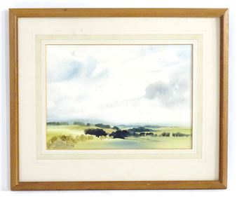 Peter Atkin, 20th century, Watercolour, Oxfordshire Landscape. Sign and dated 1975 lower right and titled verso. Approx. 10" x 14" - Peter Atkin