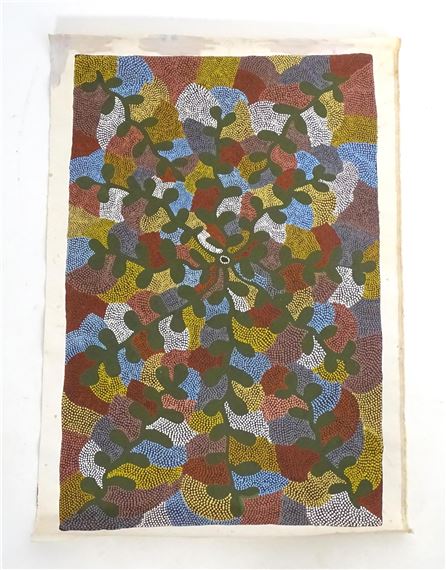 Julie Purvis, 20th century, Aboriginal Art, Acrylic on canvas, An abstract composition, possibly a styled yam plant. Ascribed verso Julie Purvis, Mulea Boce, Yam. Approx. 33 1/2" x 22 1/2" - Julie Purvis
