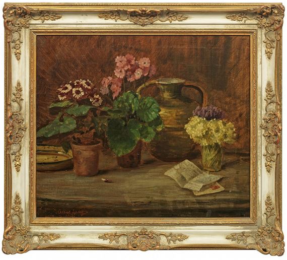 Stillleben mit Primeln und Brief by Albert Lang, 1916