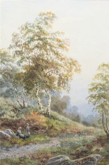 Figures resting in wooded landscape by Albert Edmund Gyngell