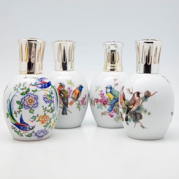 Lampe Berger Diffuseur De Parfum En Porcelaine - Fond Jaune à Décor Floral