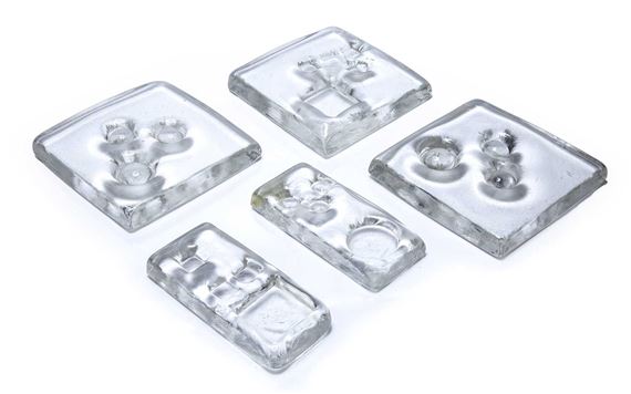 Five architectural clear glass blocks by Geoffrey Baxter