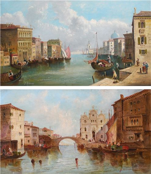 View on the Grand Canal, Venice, with Santa Maria della Salute; View on a Venetian Canal with the Scuola Grande di San Marco by William Meadows