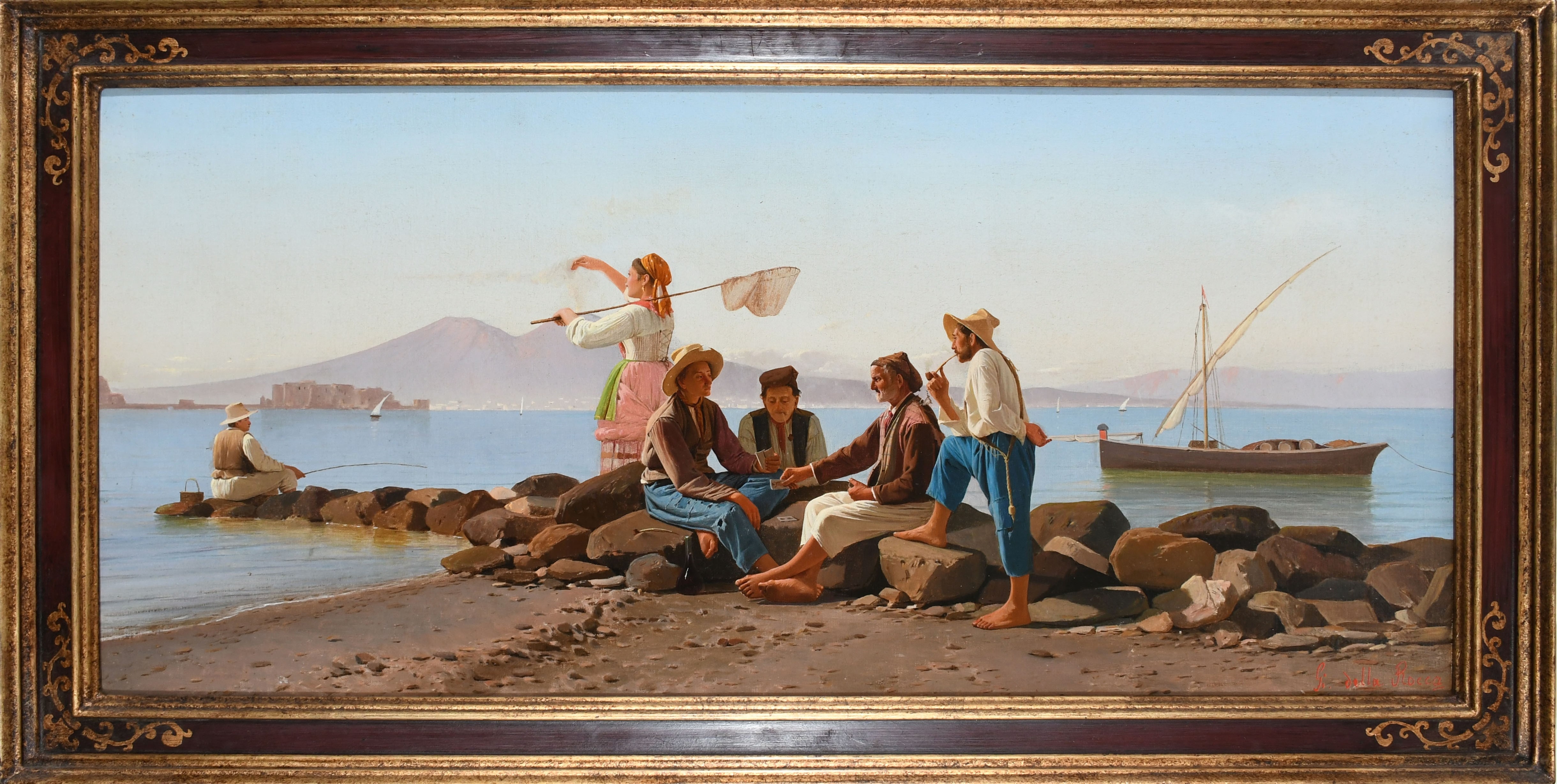 Giovanni Della Rocca | Neapolitans playing cards on the shore | MutualArt