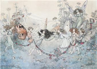 Fairies dancing with a garland of flowers - Dorothy Fitchew