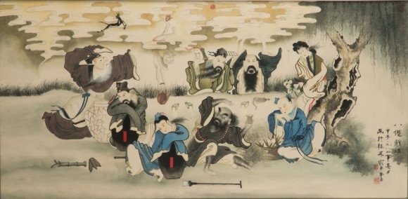 Artwork by Sheng PU, PAINTING OF THE DRUNKEN EIGHT IMMORTALS, Made of Ink and colour painted on paper