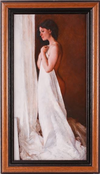 portrait of a lady holding a towel by John Afflick