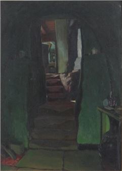 Stanley Vickerman - The Cellar - Oil onto board view of a cellar in a thatched cottage - Stanley Vickerman