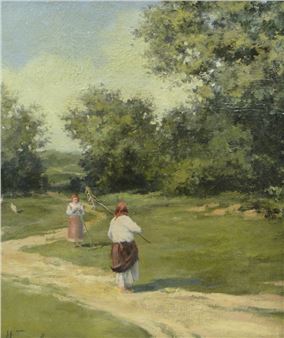 Mikhail Markelovich Guzhavin - Oil onto canvas of females after mowing - Mikhail Markelovich Guzhavin