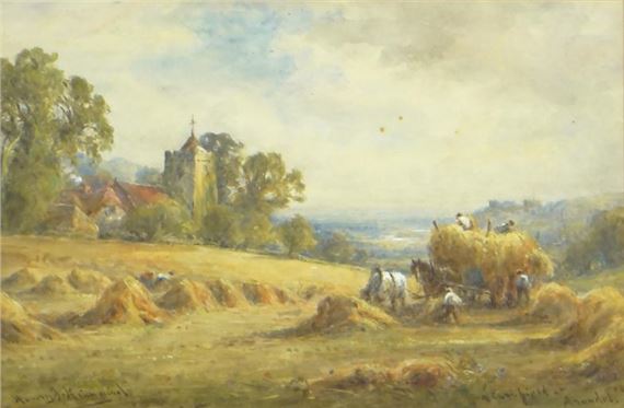 Henry Kinnaird - A Cornfield at Arundel - Watercolour landscape view by Kinnaird