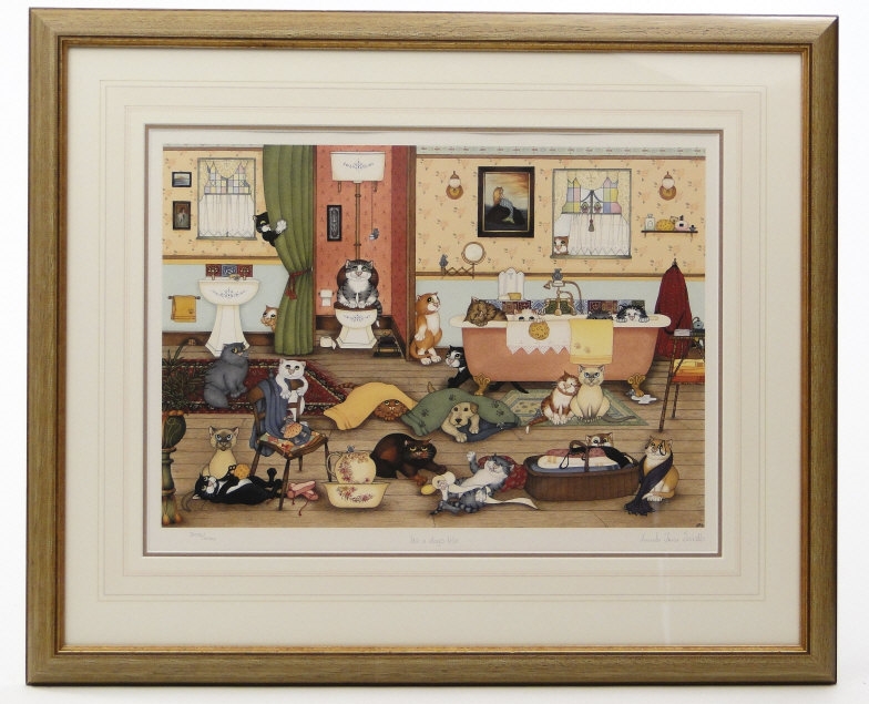 Artwork by Linda Jane Smith, Linda Jane Smith - It's a Dog's Life - Limited edition colour lithograph numbered 305/600, Made of colour lithograph