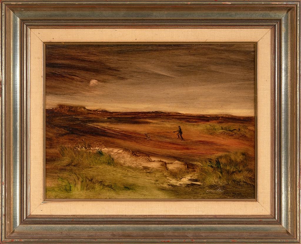Artwork by Norman Robins, Evening Walk, Made of oil on board